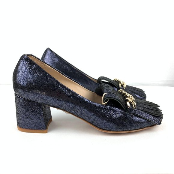 COUTURE Leather Slip On Moccasin Metallic Blue 6 - Picture 2 of 8